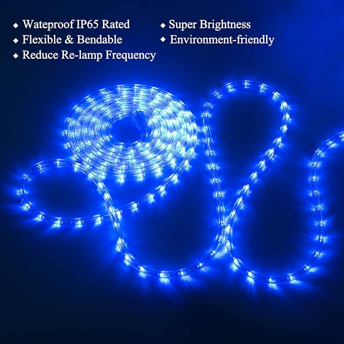 40ft Blue Led Rope Lights, Waterproof, 432LEDs, Outdoor, Indoor, Connectable, Flexible Blue Led Strip Lights for Garden, Camping, Stairs, Balcony, Party, Christmas