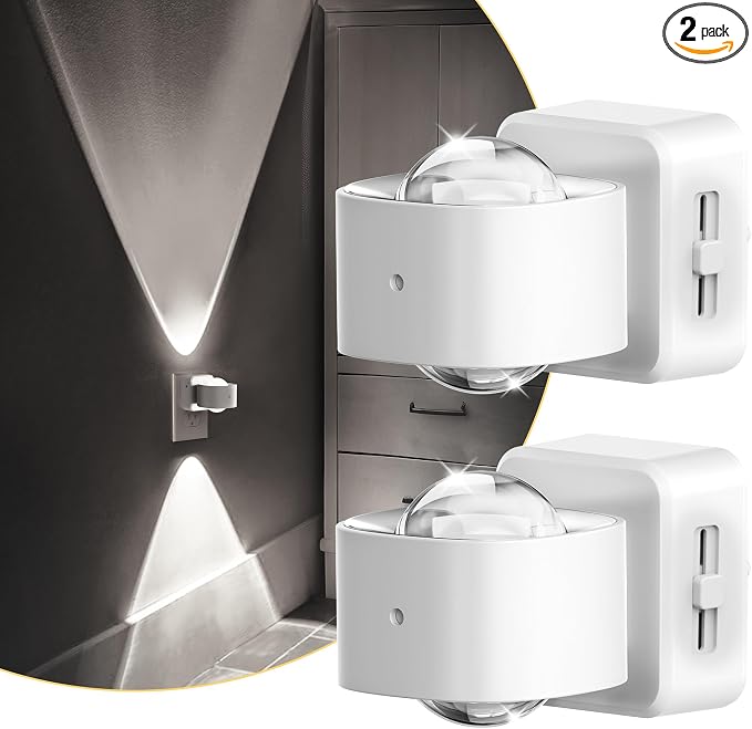 L LOHAS LED Night Light Projector, Night Lights Plug into Wall Light Sensor | Dusk to Dawn Sensor, Rotating White Nightlight for Kids, Daylight Ambient Lighting for Bathroom, Gaming Room,2 Pack