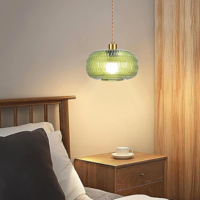 Plug in Pendant Light Glass Hanging Lights with Plug in Cord Boho Hanging Lamp Gold Mid Century Modern Vintage Dimmable Green Flower Plug in Chandelier Ceiling Fixture for Living Room,Kitchen