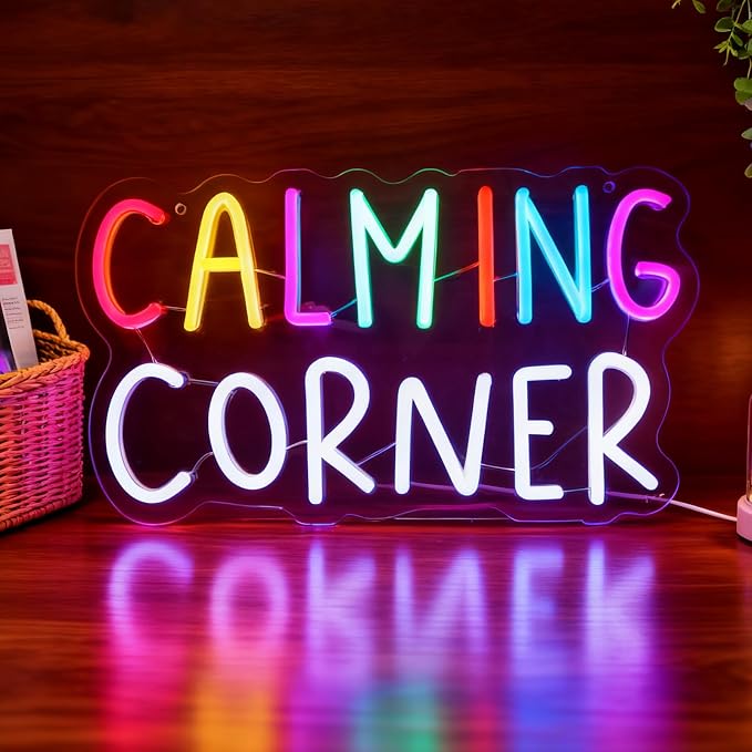 Calming Corner Neon Sign for Wall Decor, Calm Down Corner Supplies | Library Classroom School Counselor Office Decorations for Classroom Preschool, Boho Classroom Decor, 6.5ft USB, 14.5“x8.2"