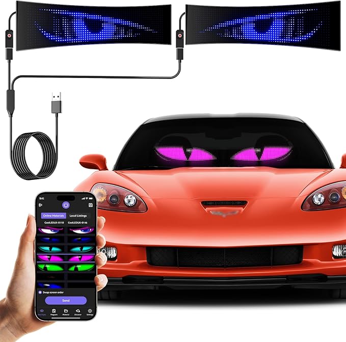 LED Eyes for Truck Windshield | Programmable Devil Eyes Light for Cars | Bluetooth APP Control | Can Edit Text/Graffiti/Animations