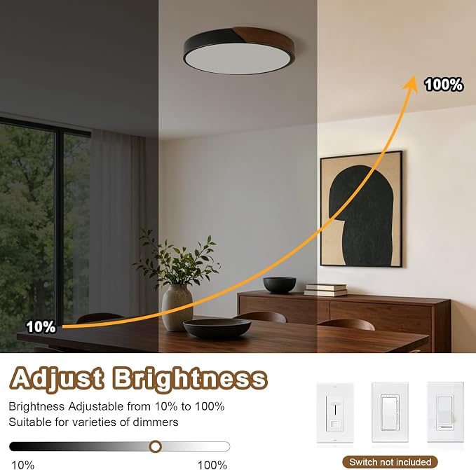 Modern LED Ceiling Light, Dark Walnut Wood Minimalist Flush Mount Ceiling Light Fixture, Dimmable Circle Lighting Lamp with Acrylic Lampshade for Bedroom Hallway Kitchen 15.8"