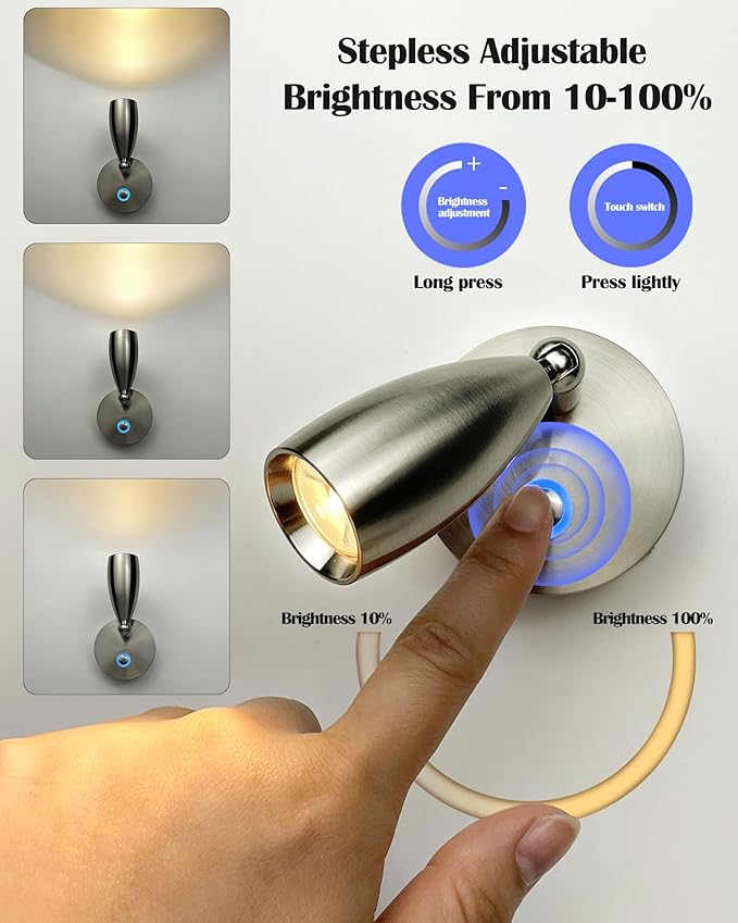 THALASSA Camper Reading Light RV 12V Fixtures Interior Lights Fixture Bedside Wall Sconce Indoor for Marine Caravan Van Brushed Nickel Small Lampholder Warm White LED 3W