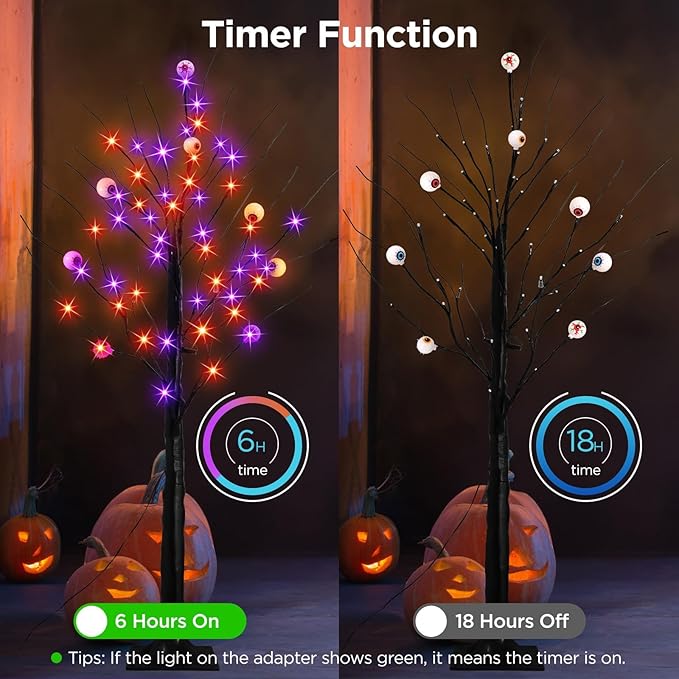 2 Pack 4FT Lighted Black Halloween Tree with 96 Purple & Orange Lights, Higher Size, Timer LED Soopky Tree Lights for Outdoor Garden Porch Home Yard Halloween Decoration