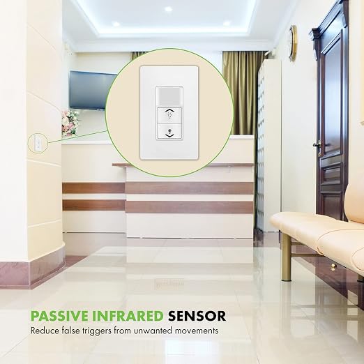 TOPGREENER PIR Motion Sensor Light Switch,No Neutral No Ground Wire,10 Pack | Occupancy&Vacancy Sensor Switch, Operable Without Ground Wire, Single Pole, UL listed, Wall Plate Included, TDOS5-HL-W, White