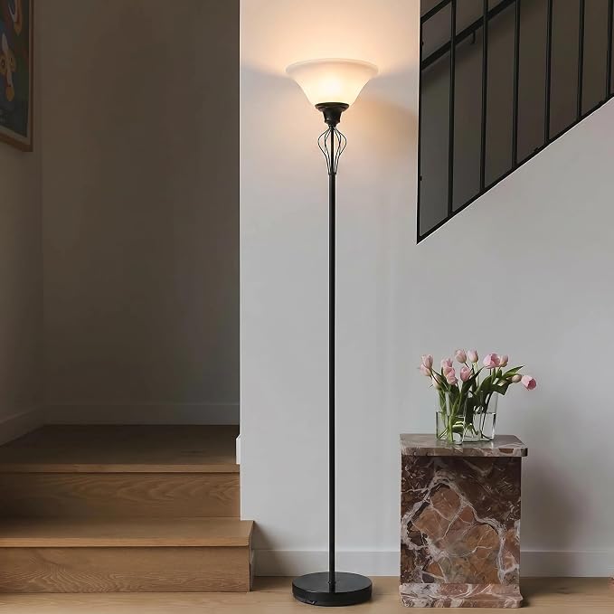 Floor Lamps for Living Room, 70" Tall Torchiere Floor Lamps, Plastic Shade | Bright Standing Lamp, Uplight, Stand Up Lamps Skinny Corner Lamp for Bedroom, Office, Dorm Room Decor, Separate On/Off Switch