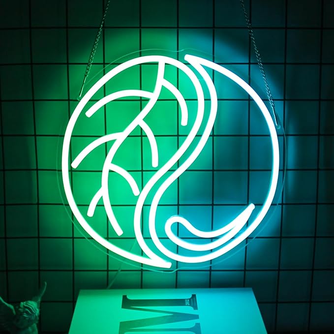 Yin Yang Neon Sign Green Leaf Neon Light Blue Water Drop LED Signs for Wall Tai Chi Neon Signs for Bedroom Neon Wall Sign Light Up Sign for Living Room Game Room Man Cave Office Decor