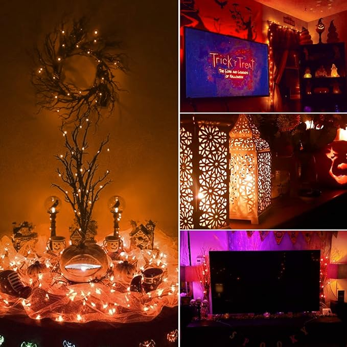 Brightown Halloween Orange Fairy String Lights: 12 Pack 7 Ft 20 LED Battery Operated Firefly Lights on Black Wire Starry Moon Lights for DIY Party Bedroom Patio