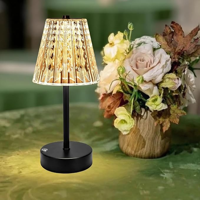Black Cordless Table Lamp Rechargeable,Small Battery Powered Lamp 5000mAh,Mini Wireless Table Lamp for Restaurant Dining Tabletop/Kitchen Counter Top/Bathroom Shower/No Cord Touch Lamp Decorative
