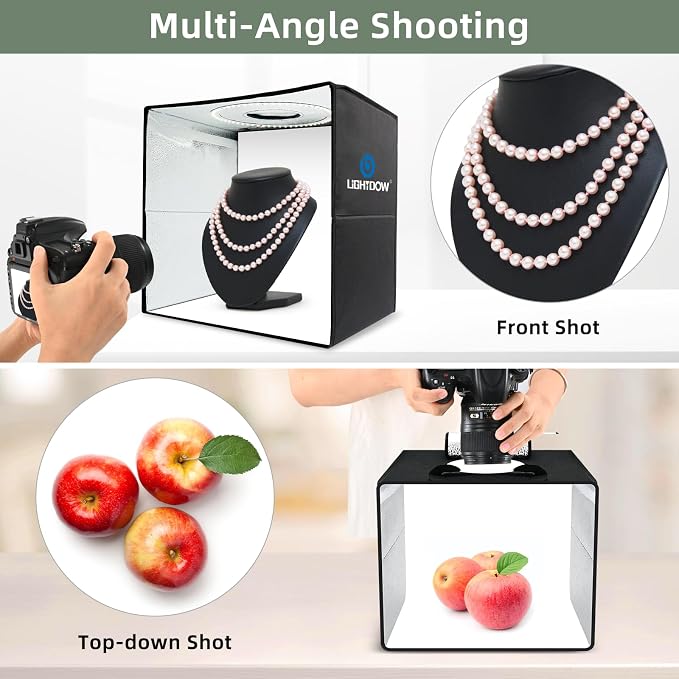 Lightdow 20"x20"x20" Photo Studio Light Box Photography with 300 LEDs(CRI>95) & Type-C Plug(35W)+Cable,6 Backdrops-Portable/Dimmable Folding Shooting Tents for Toys/Jewelry/Bonsai/Bags/Suitcases