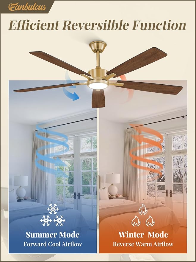 Fanbulous 60 Inch Black and Gold Ceiling Fan with Light Remote & APP | Stepless CCT & Dimmable Light, 20W LED Ceiling Fans, 6 Speeds, Reversible Quiet DC Motor, for Bedroom Living Room Apartment