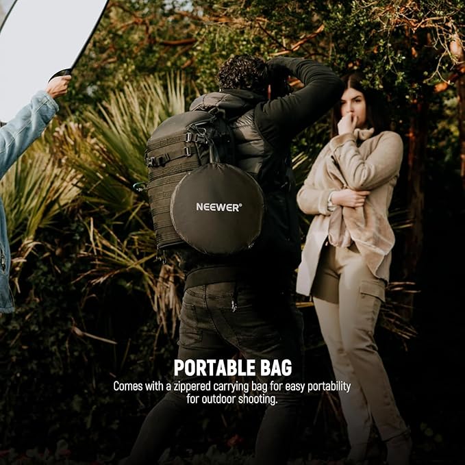 NEEWER 43"/110cm Light Reflector with Clamp & Hand Grips, 5 In 1 Collapsible Multi Disc Photography Reflector Translucent/Silver/Gold/White/Black with 3/8" Thread for Studio Outdoor Lighting, RF-110II | Multi Disc, Photography Reflector, Translucent, S...