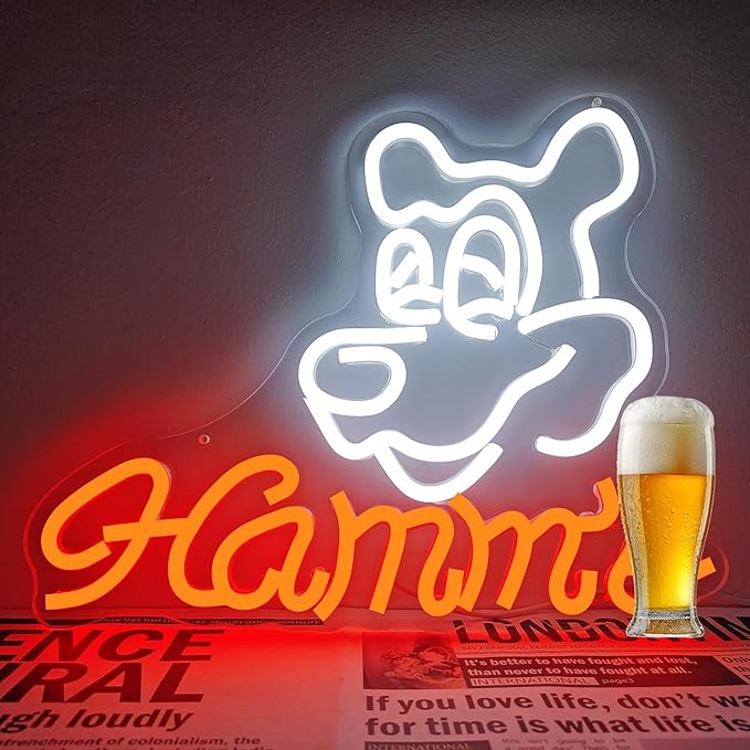 Hamms Beer Bear Neon Sign for Wall Decor Dimmable Hamm's Beer Light Neon Sign Led Bear Neon Light Signs for Beer Pub Club Home Bar, Man Cave
