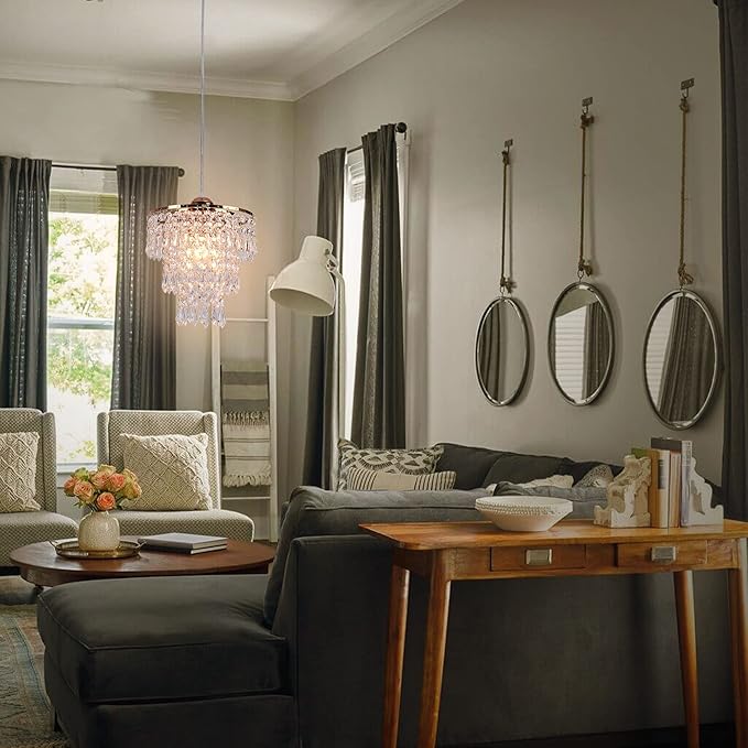 FRIXCHUR Small Gold Chandeliers Flush Mount Chandeliers Ceiling Lights for Girls Bedroom Modern Raindrop Crystal Hanging Light Fixture for Hallway Dining Room Kids Room E26