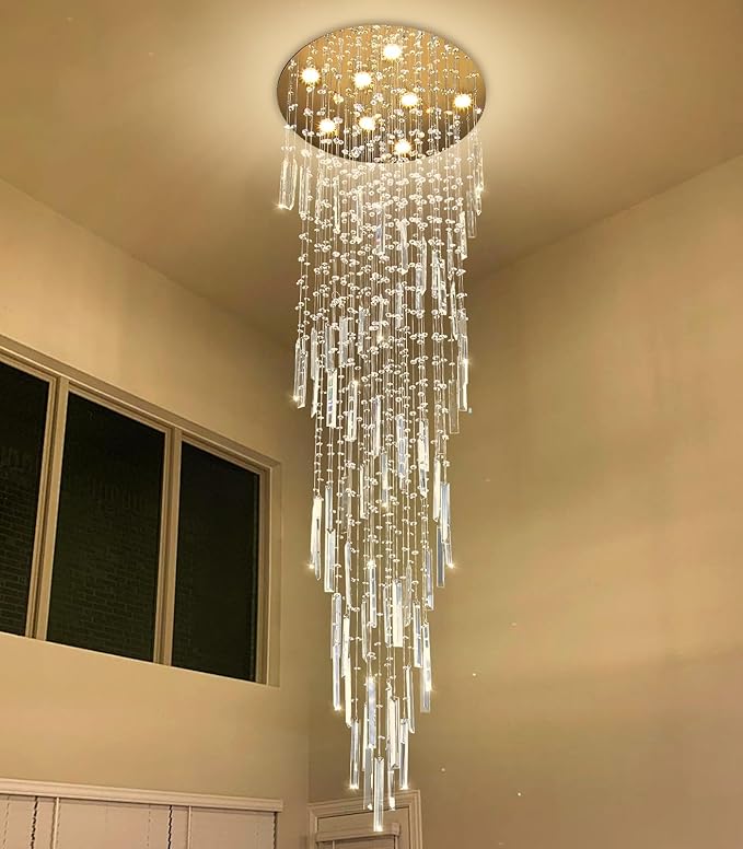 78'' Modern Crystal Chandelier High Ceiling Chandeliers for Entryway Large Raindrop Chandeliers LED Dimmable Flush Mount Light Fixtures for Staircaes Foyer Hallway Living Room LED Bulbs Included Gold