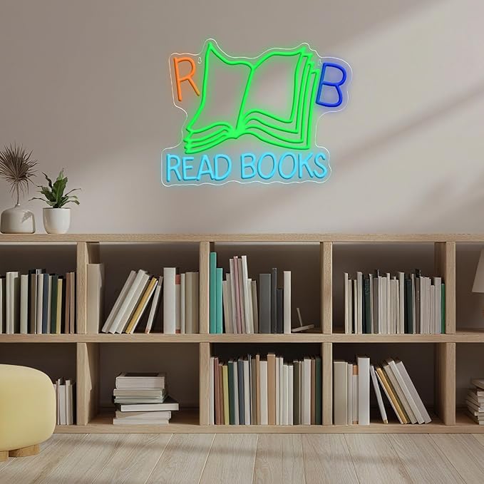 Read Books Neon Signs for Wall Decor, Dimmable Neon Light Library Decor Book Classroom LED Signs, Reading Corner Book Club Decoration Christmas Gifts 16.54 x 12.6 inch