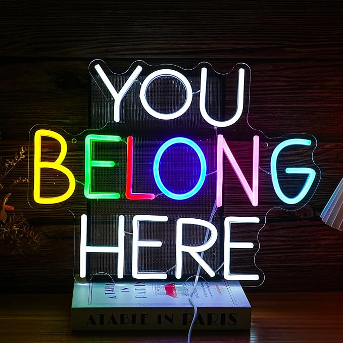You Belong Here Neon Sign Dimmable Colourful LED Neon Light Sign for Wall Decor USB Powered Letters Neon Light for Bedroom Party Classroom Bar Neon Decor