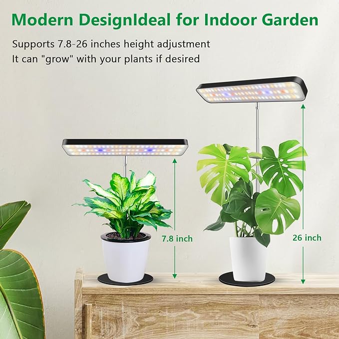 Plant Lights for Indoor Growing, Full Spectrum Grow Light 3 Pack with Base, 26 Inch Height Adjustable LED Grow Lamp with 6/12/16H Timer, 5 Dimming Levels, Ideal for Seeds Starting