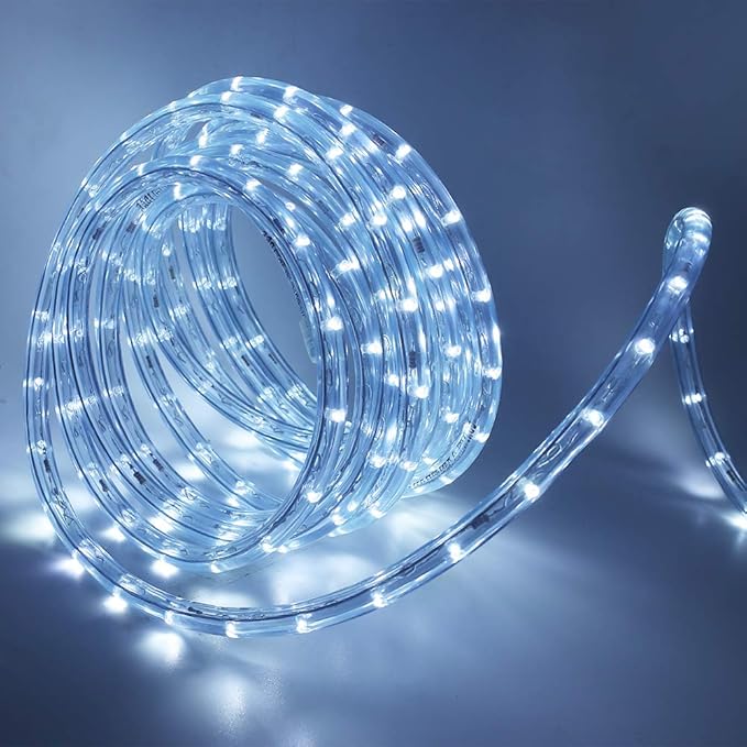1/2" Rope Lights, 66ft 2-Wire Waterproof LED Rope Light Kit, 110V-120V PVC 30 LED/M Tube Lights Strip for Background, Outdoor, Christmas, Home Decoration(White)