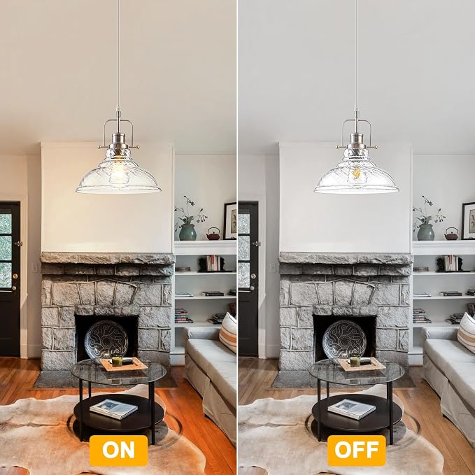 WILON Striped Glass Modern Pendant Light for Kitchen, Brushed Nickel | 11'' Striped Glass Shade, Adjustable Height, E26 Ceramic Socket, 60W MAX, Farmhouse Style for Dining Room Kitchen Over Sink