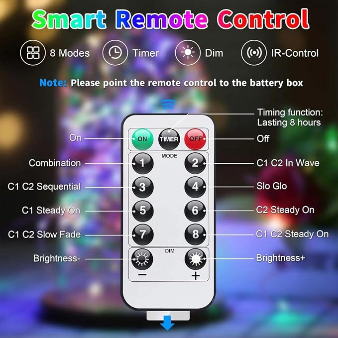 JMEXSUSS 2 Pack Fairy Lights Battery Operated, Warm White & Multicolor | Total 200LED 66ft, with Remote & Timer, Color Changing Christmas Lights, 8 Modes Twinkle String Lights for Bedroom Tree Decor