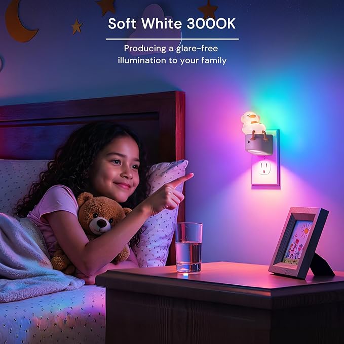 L LOHAS LED Plug-in Night Light for Kids, [2-Pack] Cute Duck, Color Changing | LED Night Light with Dusk to Dawn Sensor, Christmas, Birthday Gift Nightlight for Girls & Kids, Room Decor