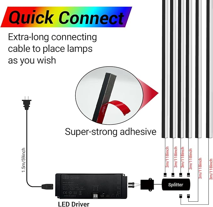 HAMRVL Black RGB Smart IC Recessed Lighting Kit - 6pcs Wall Panel Lights for Acoustic Panels, APP/Remote Control, Music Sync, Chasing Effects, Slat Wall Lights for Wood Wall Panel (2*24+2*32+2*40 in)