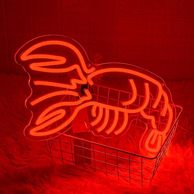 Lobster Neon Sign Seafood Market Led Sign for Wall Decor USB Powered Dimmable Animal Neon Sign Food Led Sign for Seafood Restaurants Business Pub Man Cave Wall Decor