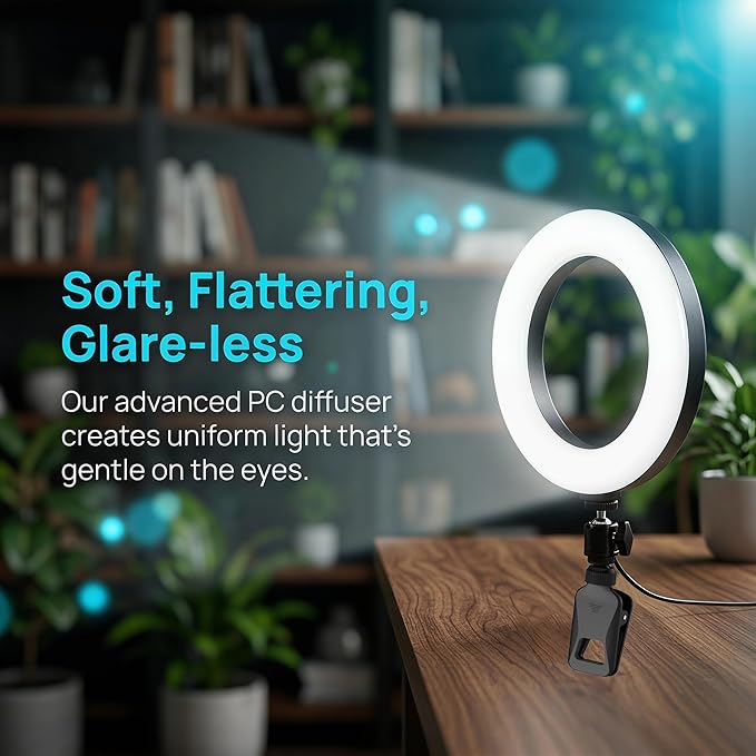 6" Ring Light with Desk Tripod Stand and Clip | Video Conference Lighting, Monitor Laptop Computer Compatible, Zoom Call Live Streaming, Remote Working Learning