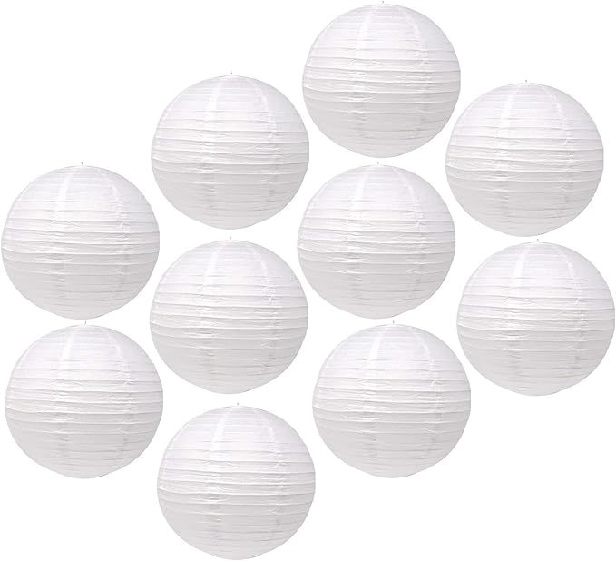 Mudra Crafts White Paper Lanterns Wedding Party Decorations - 12 in 10 Round Hanging Ceiling Lanterns, 10 Pack, Decorative Lamp Shades