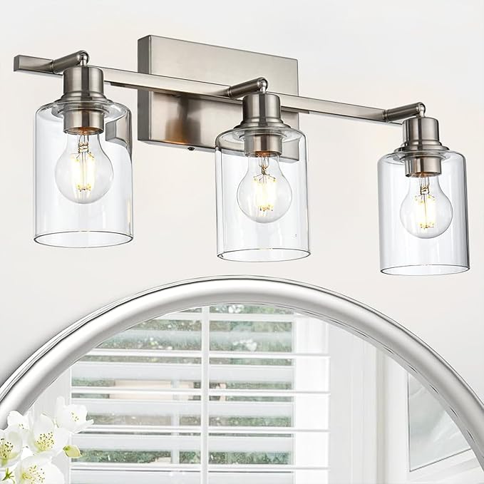 3 Light Track Lighting Fixtures Ceiling, Brushed Nickel Wall Scones | Modern Track Lighting Kit with Clear Glass, Rotatable Spotlight Ceiling Mount for Kitchen Shop Hallway Restaurants