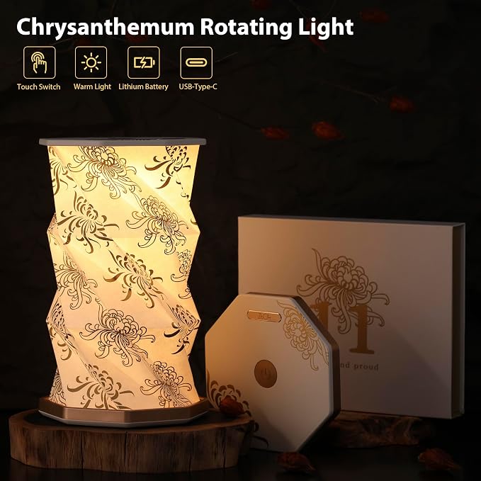 Birthday Flower Folding Lamp, Paper Lantern Lights, Japanese Gifts | Rechargeable Paper Light, Elegant Gift Box – Ideal Anniversary, Birthday Gift for Women, Mom, Grandma-White Chrysanthemum