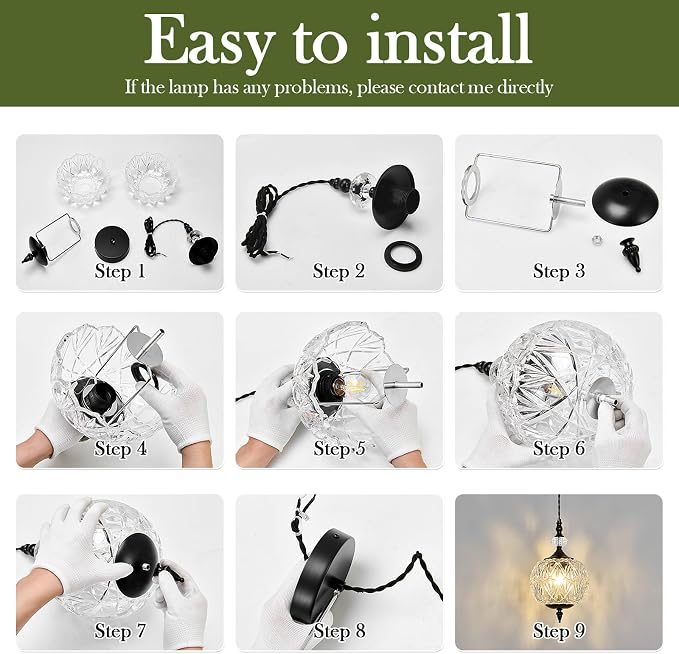 Piepooye Vintage Glass Pendant Light Farmhouse Black Chandelier E26 Mini Adjustable Hanging Ceiling Light Fixture for Kitchen Island Dining Room Bedroom Foyer Entryway