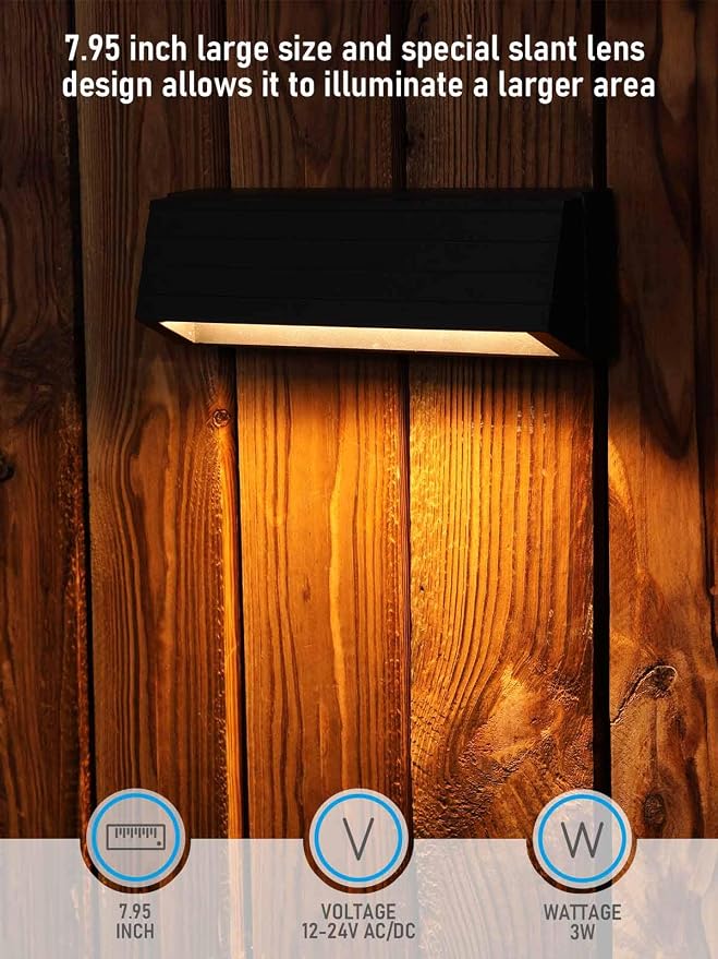 LEONLITE 4-Pack 8 Inch 5CCT Low Voltage LED Fence Lights 5W LED Deck Lights | 1800K/2700K/3000K/4000K/5000K, CRI90, 12-24V AC/DC, Landscape Step Railing Light, IP65, UL Listed Cord, Black, Aluminum