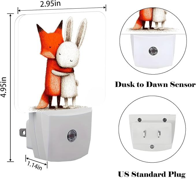 Fox and Hare Night Light，Plug-in Nightlights Auto Sensor Night Lamp Dusk-to-Dawn Lamp Home Decor for Nursery Children Girls Boys