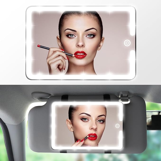 LED Vanity Mirror for Regular Car Sun Visor,Lightweight Car Mirrors with Dimmable Lights, 3-Color Vanity Makeup Mirror for Universal Standard Vehicle Visor