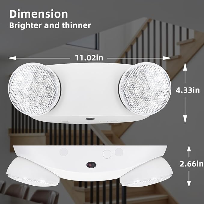 RMC LED Emergency Lights with Battery Backup, Two Head Adjustable Commercial Emergency Lighting, AC120-277V, Hardwired Emergency Exit Light Fixtures for Home and Business, ETL Listed, 8 Pack