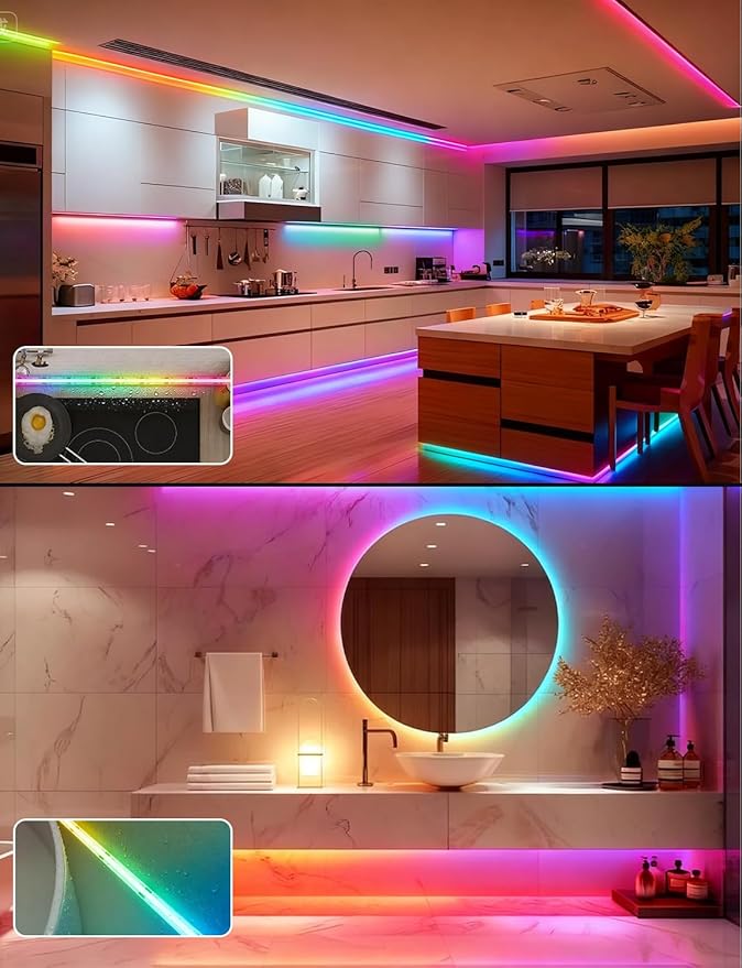 20ft/6m COB LED Strip Lights, RGB Smart IC, IP67 Waterproof, Dimmable , Color Flowing Tape Light with App Control & Music Sync, Dotless LED Light for Outdoor, Patio, christmas & Party Decorations