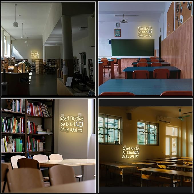 WLHOPE Read Books Be Kind Stay Weird Neon Sign Neon Signs for Wall Decor Lovers Gifts Bedroom Bookstore Reading Room Library Study Room Decoration Read Books Neon Lights LED Sign