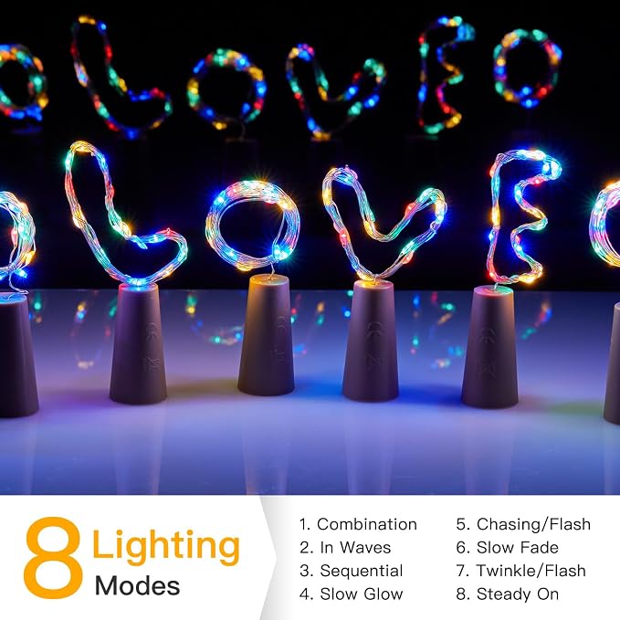 Brightown 10 Pack Wine Bottle Lights with Cork, Multicolor | 20 LED on 7ft Silver Wire, Waterproof, Battery Operated, Great for Liquor Bottles DIY Party Christmas Wedding Décor