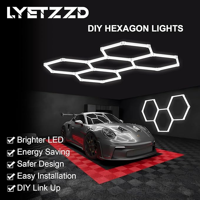 Hexagon Garage Light 5 Hex, 168W 20160LM, 6500K Super Bright Honeycomb LED Ceiling Light for Garage, Workshop, Basement, Gym, Car Detailing Shop