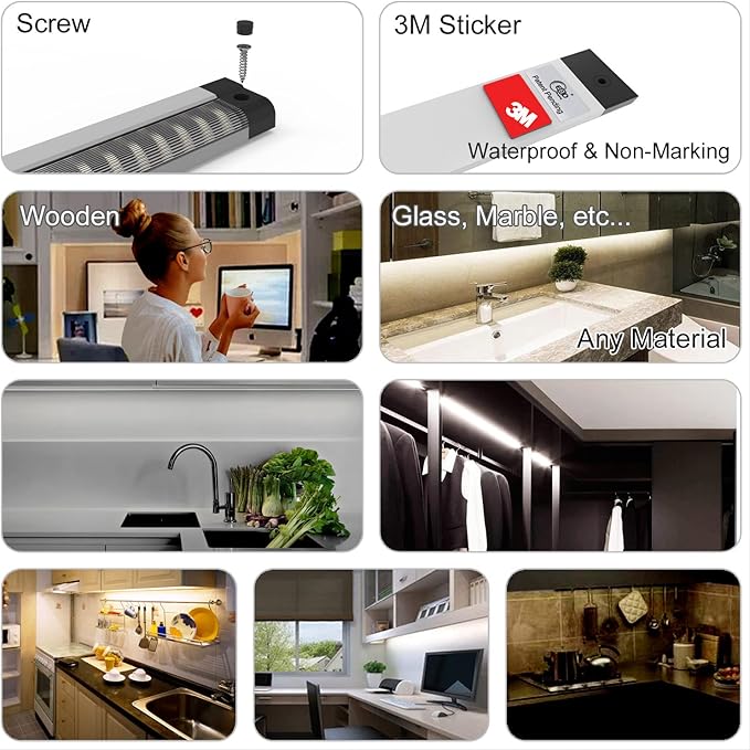 EBD Under Cabinet Lighting Plug in or Hardwired, 6 Pcs 12 Inch, No Messy Wires Built-in Adjustable Cable LED Light 6500K 2700Lm, 5 Cables Y Splitter Neat Counter Lights for Kitchen Shelf Home Office