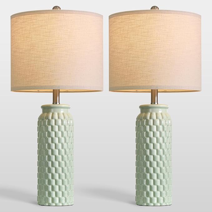 USumkky 27" Ceramic Table Lamps Set of 2 - Modern Farmhouse & Boho Style, Bedside Nightstand Lamps for Bedroom, Living Room End Table Lamps, Small Desk Lamp(Green)