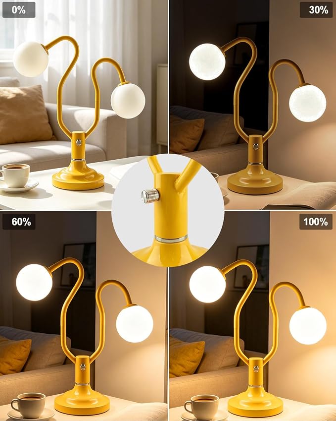 Yellow Globe Table Lamp Dimmable Magic DIY Arms G9 Bulbs Included | Nightstand Modern Desk Lamp Vintage Ambient Night Light Warmwhite Kids Bedside Lamps for Living Room Bedroom Nursery Gift