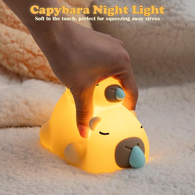 Night Light for Kids, 3 Cute Capybara Silicone Night Lamps with Timer, 3 Levels Dimmable Night Light, LED Bedside Night Lamp, USB Rechargeable Portable Animal Nightlights for Boys Girls Decor (Family)