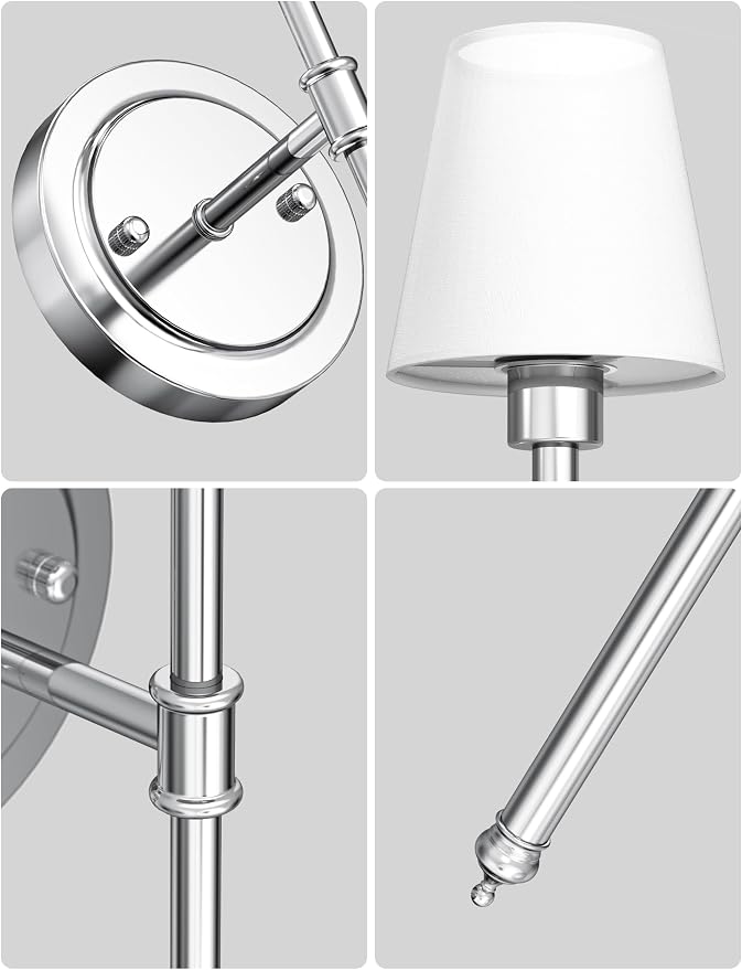 Battery Operated Wall Sconce: Set of 2 Wireless Wall Light 12000mAh | 15 Color Rechargeable Wall Sconces, Sconce Wall Decor Set of 2 for Bedroom, Living Room, Chrome, 24.6in