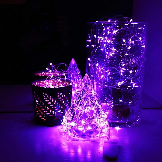 [12-Pack] LED String Lights, Christmas Lights, Self-Timing 6.5 ft 20 Purple LED Fairy Lights Battery Operated Waterproof for Garden Patio Bedroom Xmas Decor Indoor Outdoor Party Celebration Lighting