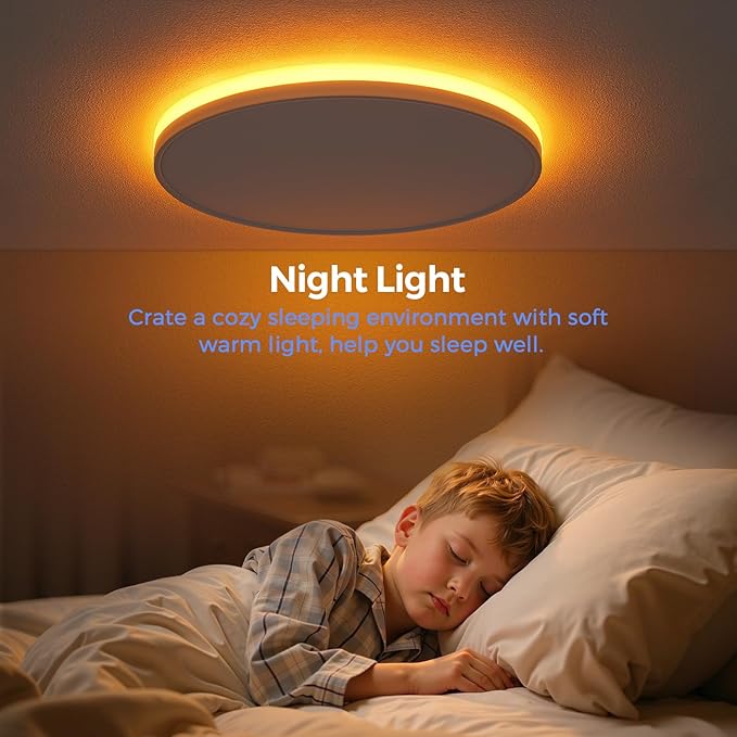 SunRider LED Flush Mount Ceiling Light Fixture with Night Light, 4000K Neutral White, 12 Inch 24W 2400LM Round Dimmable Flat Ceiling Lamp for Bathroom