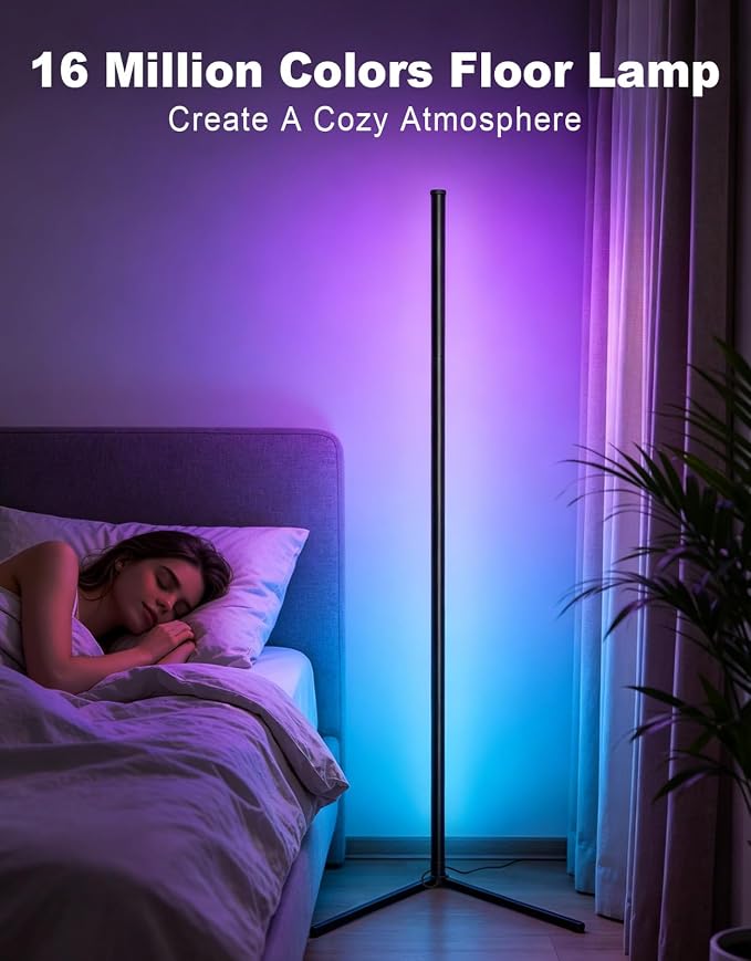 MOMSIV RGB Corner Floor Lamp | 200+ Dynamic Effects, Modern Design, Music Sync, Control By Remote & APP, for Bedroom, Living Room, Office, Gaming Room