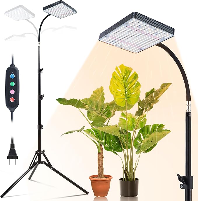 25 Watt Grow Light with Stand, Enough Bright, NO Need Adapter, 4/8/12/16/20H 5-Mode Timer, Natural Sunlight Full Spectrum Plant Growing Lamps for Tall Houseplants & Bonsai Tree